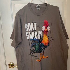 Disney Adult Moana Hei Hei Boat Snack Graphic Grey T-Shirt, Size 2XL, 100 Cotton